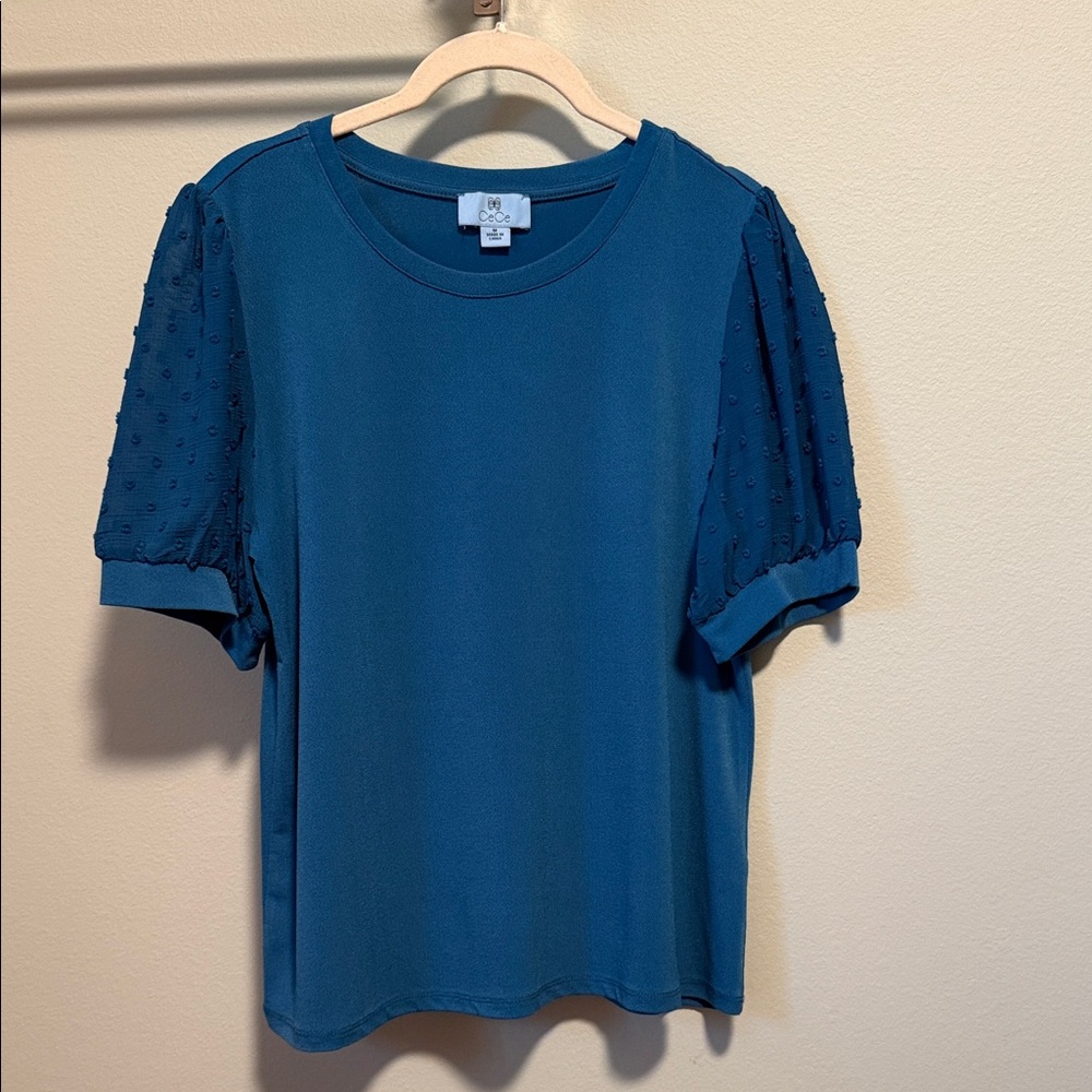 CeCe Teal Puff-Sleeve Dot Knit Tee